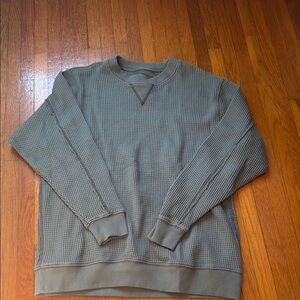 Aerie Green Crewneck Sweater with Ribbed Details